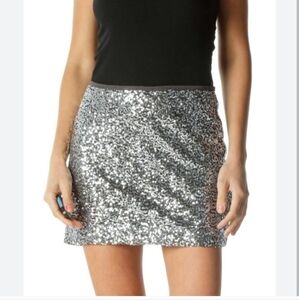 Express Silver Sequin Pencil Mini Skirt